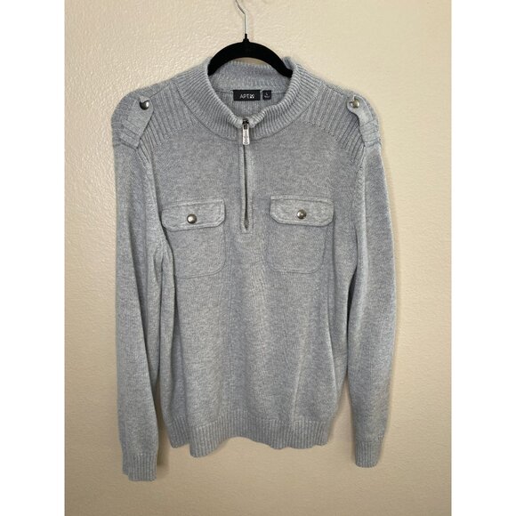 Apt.‎ 9 Mens Gray Half-Zip Mock Neck Sweater Large Military Style Cotton - Picture 2 of 7